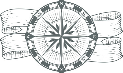 Marine compass drawing. Vintage nautical travel device © ONYXprj