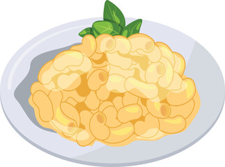 Macaroni cheese dish. Cartoon food plate icon