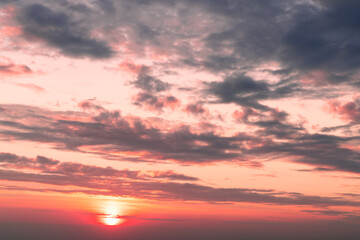 Fototapeta premium Twilight sky with effect of light pastel tone. Colorful clouds on the dramatic sunset sky