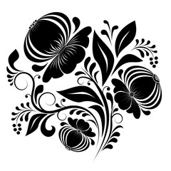 Black and white floral arrangement, floral design element.