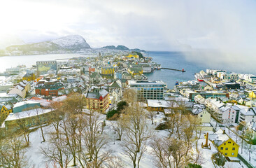 View of Alesund, Norway in winter.