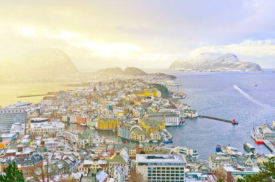 View Of Alesund, Norway In Winter.