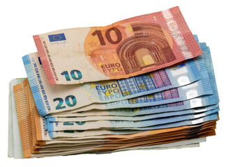 Stack of different value euro banknotes - obrazy, fototapety, plakaty