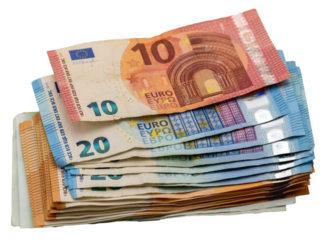 Stack of different value euro banknotes