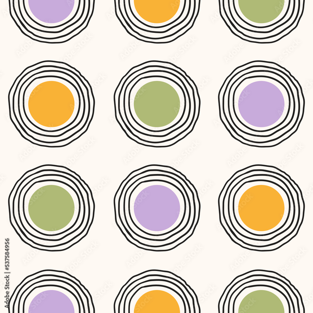 Poster Abstract seamless pattern with linear and geometric circles on a light background. Vector illustration 