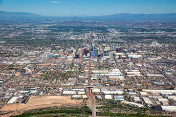 Aerial view from South to North of Phoenix, Arizona