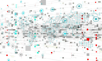 Abstract network of physical devices on the Internet using a network connection with statistics numbers 3d illustration