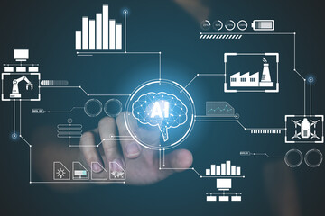 AI technology concept, people touch visual screen and using AI for operate online, networking system control.