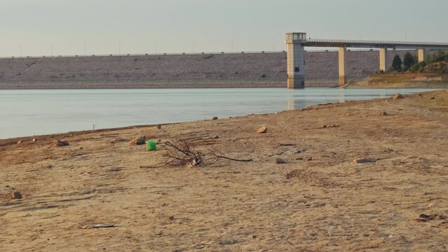 Droughts lead to serious water supply problems for humans and agriculture - Low water in the Locone dam in Apulia - Italy