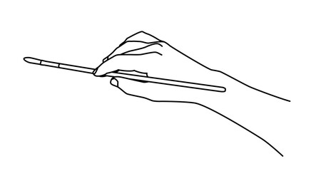 Hand holding a brush hand drawn with thin line