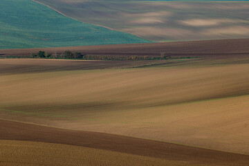 Cultivated fields in Czech Moravia, patterns and lines on the ground. Czech Tuscany