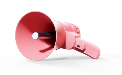 3d rendering of a single red and white megaphone isolated on white background.