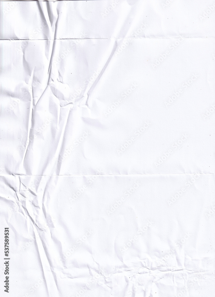 Poster blank white glued paper for poster texture overlay. crumpled and wrinkled pattern for background. co