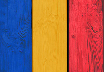 Romanian flag represented in colored vertical wooden planks