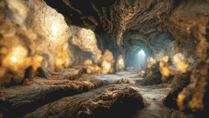 Obraz premium 3D render of cave with beautiful natural stone decoration.