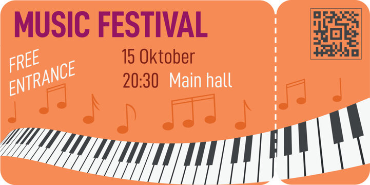 Music festival ticket. Entrance pass. Event coupon