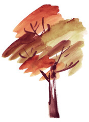 Naklejka premium Watercolor Fall Tree. Autumn tree aquarelle.
