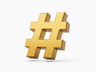 Obraz premium Gold hashtag icon isolated on white background 3D Illustration