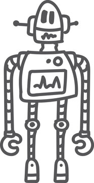 Cute robor doodle. Hand drawn line drawing