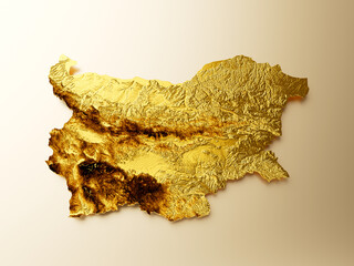 Bulgaria Map Golden metal Color Height map Background 3d illustration