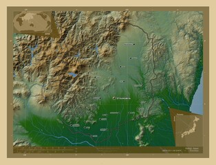 Tochigi, Japan. Physical. Labelled points of cities