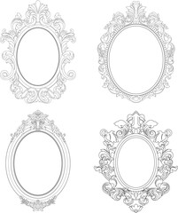 Set of vintage oval graphical framed in antique style. Vector.	
