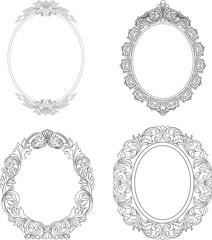 Set of vintage oval graphical frames in antique style. Vector.	
