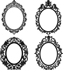 Set of vintage oval graphical framed in antique style. Vector.	
