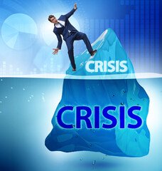 Crisis concept with businessman on iceberg