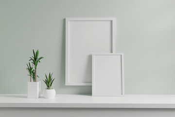 Blank Frame Poster/ Photo Mockup on Table and wall