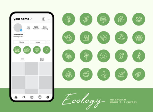 Set Of Green Ecology And Health Care And Ecosystem Icons For Instagram Story Highlight Covers