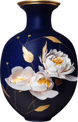 Vase with flower print with transparent background