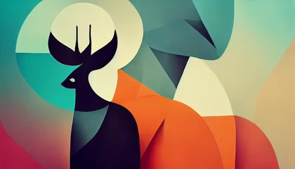 Poster Minimalist reindeer - logo design. Digital illustration © erika8213