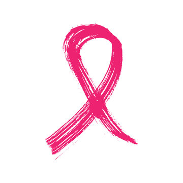 Pink ribbon drawn by hand with rough brush. Breast cancer awareness symbol.