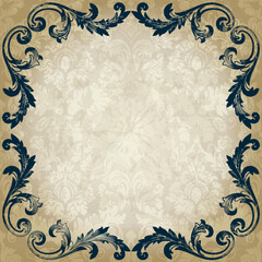 Vintage border frame engraving with retro ornament pattern in antique baroque style