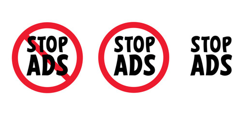 Stop, no advertising. No ads sign. Red circle background. Advertisement prohibited sign. Digital security concept. No spam or junk email. Cartoon e mail or mailing. No Cookies