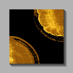 Abstract vector poster with gold relief brush strokes for design interior. Contemporary golden painting for cover design, card, flyer, poster and print. Hand draw 3D luxury illustration for decoration