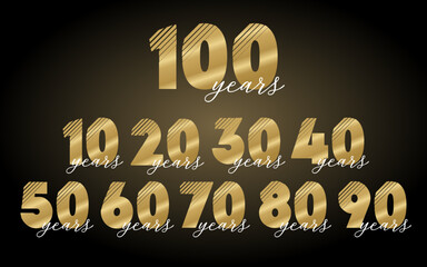 Set of 100 years gold luxury anniversary numbers