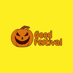 Pumpkin on yellow background. Orange pumpkin with smile for your design for the holiday Halloween. Vector illustration.