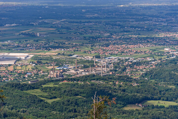 Fototapeta na wymiar Panorama of Loznica seen from the mountain Gucevo. City of Loznica in west Serbia aerial view.
