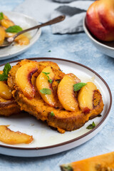 Taste of autumn, pumkin toast with grilled apricot and honey