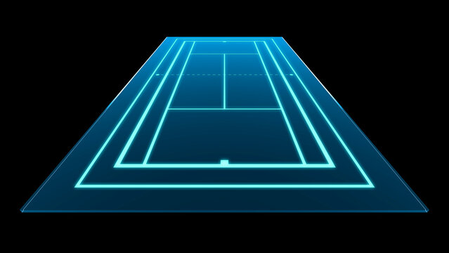 3D Render of Neon Style Blue Tennis Court Field