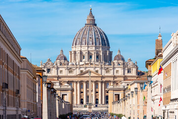 St Peter's basilica in Vatican and Via della Conciliazione (Road of Conciliation) street in Rome, Italy
