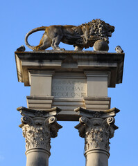 Lion on the top of Christopher Columbus Monument in Sevilla