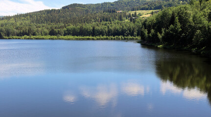 Fototapeta na wymiar Lake in the Beskid Mountains in Poland