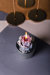 Scented candle mockup design. Lotus candle. Burning candle.
spa element collection. Time to relax.