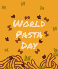 World pasta day, abstract background with colorful text, graphic design illustration wallpaper