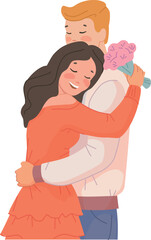 Romantic couple hug. Woman and man on date