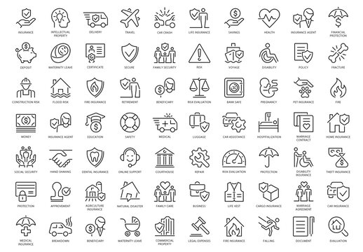 Insurance Concepts Outline Icons Set