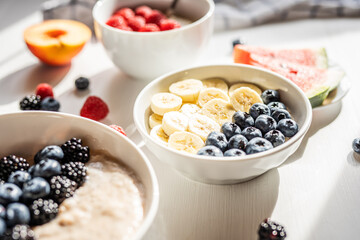 summer fruit breakfast bowl porridge healthy breakfast diet food  - 537601944